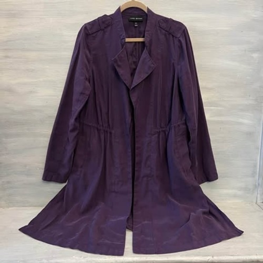 Lane Bryant Purple Open Front Mid Length Longline Trench Coat 14/16 GC